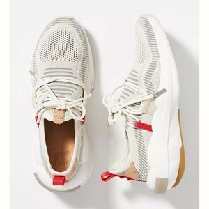 Anthropologie Cream and Red Mesh Sneakers
